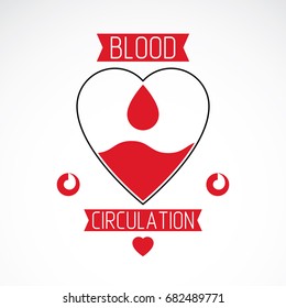 Vector illustration of heart shape. Blood circulation concept, charity and volunteer conceptual logo for use in medical care advertisement.