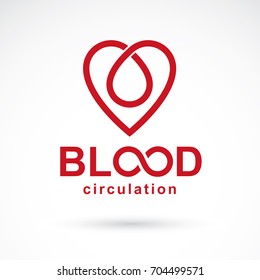 Vector illustration of heart shape. Blood circulation concept, charity and volunteer conceptual logo for use in medical care advertisement.