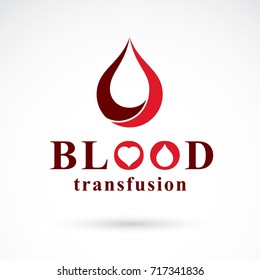 Vector illustration of heart shape. Blood transfusion concept, charity and volunteer conceptual logo for use in medical care advertisement.
