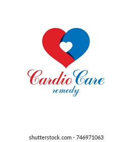 Vector illustration of heart shape. Cardiovascular system diseases prevention conceptual logo for use in pharmacy.