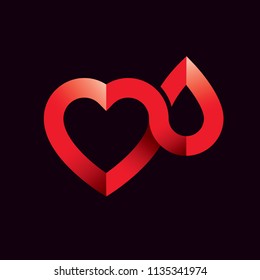 Vector illustration of heart shape and drops of blood. Cardiovascular system diseases remedy conceptual symbol for use in pharmacy.