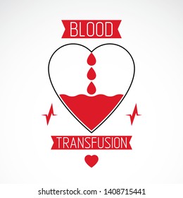 Vector illustration of heart shape and drops of blood. Blood circulation conceptual logo created with heart and an ecg chart. Cardio rehabilitation center vector logo.