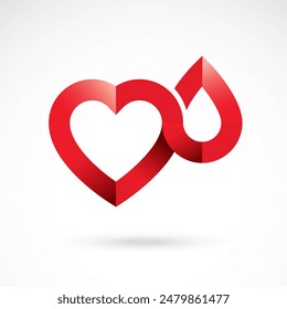 Ilustración vectorial de la forma del corazón y gotas de sangre. Las enfermedades del sistema cardiovascular remedian el símbolo conceptual para su uso en farmacia.