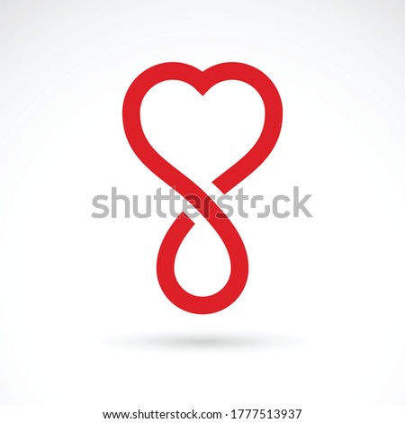 Vector illustration of heart shape, drops of blood and symbol of limitless. Healthcare and medical treatment conceptual logo for use in medical care advertisement.