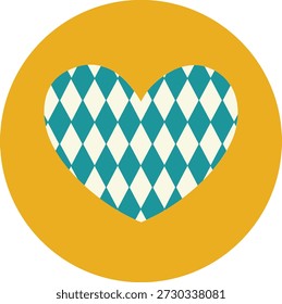 Una Ilustración vectorial en forma de corazón con el icónico patrón de diamante bávaro azul y blanco (lozenge). Este símbolo representa a Baviera, Alemania, y se asocia comúnmente con la Oktoberfest, la cultura bávara y la histórica familia Wittelsbach.