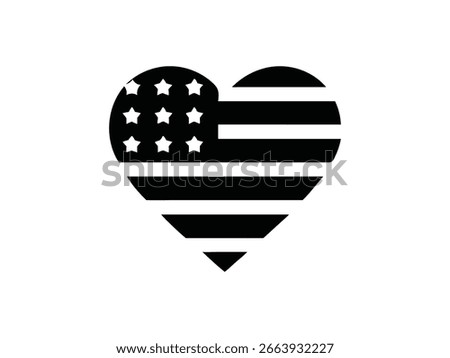 A vector illustration of a heart shape filled with the American flag design, symbolizing love and patriotism for the United States. Isolated on a white background.