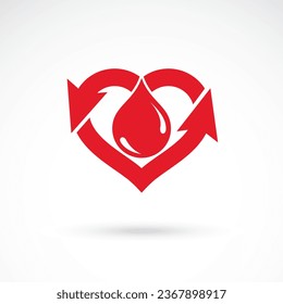 Vektorgrafik der Herzform voll von Blut mit Pfeilen. Vorbeugung von Herz-Kreislauf-Erkrankungen konzeptionelles Symbol für die Anwendung in der Apotheke.