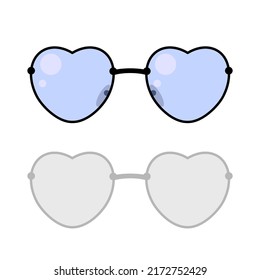 Vector illustration of heart shape glasses with black frame and blue glass on a white background with shadow