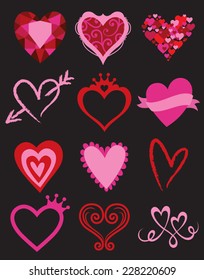 Vector illustration of heart shape graphic elements.