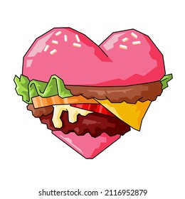 ilustración vectorial del icono de hamburguesa de forma cardíaca