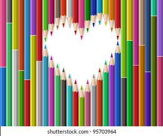 vector illustration of heart shape out of pencils on white background