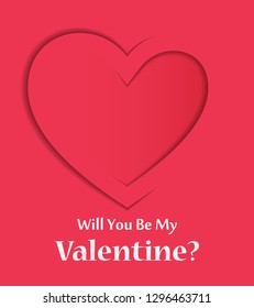 Vector illustration of the heart shape in a paper cut style with a shadows, card template for the St Valentines Day