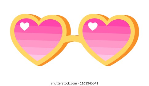 Vector illustration of heart shape pink sun glasses isolated on white.