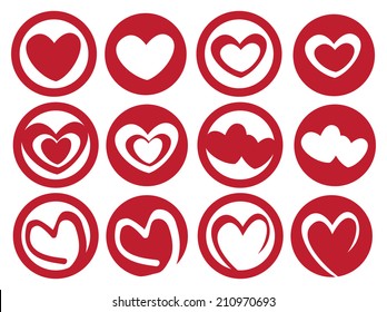 Vector illustration of heart shape symbol in a circle. Latte Art Inspired Heart in Cup Icon Set