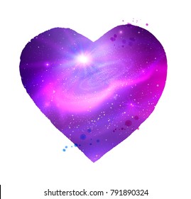 Vector illustration of heart shape with ultraviolet outer space inside.