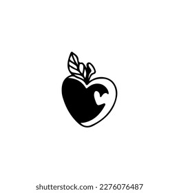 vector illustration of a heart shaped apple