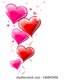 Vector illustration of heart shaped balloons flowing into the air