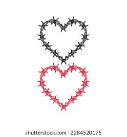 vector illustration of heart shaped barbed wire