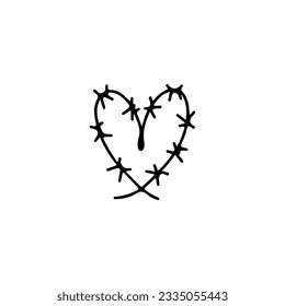 vector illustration of heart shaped barbed wire