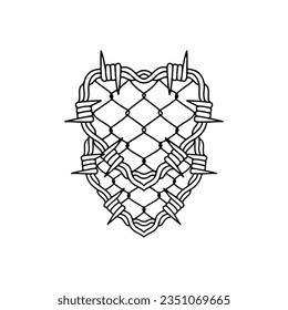 vector illustration of heart shaped barbed wire