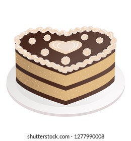 vector illustration of of heart shaped cake.Wedding or Valentines day design
