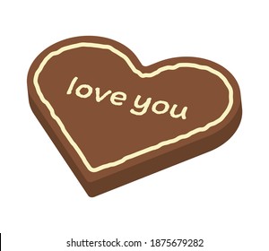 Vector illustration of heart shaped chocolate with love you text.