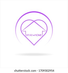 Vector illustration. Heart shaped house, symbol of love home care, stay at home. eps