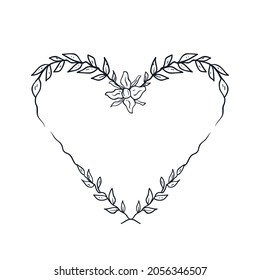 Vector illustration of heart shaped laurel floral wreath background.