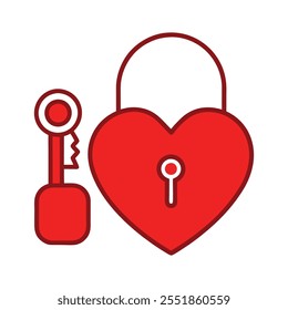 Vector illustration of a heart shaped padlock with a key