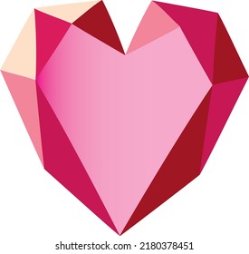 Ilustración vectorial del diamante rosa en forma de corazón.Corazón poligonal.Dibujado a mano.