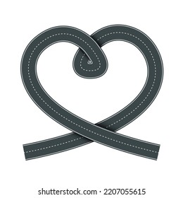 Vector illustration heart shaped road and white markings isolated white background  Empty heart shaped asphalt road in top view  Valentine Day template 