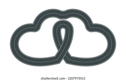 Vector illustration heart shaped road and white markings isolated white background  Empty heart shaped asphalt road in top view  Valentine Day template 
 