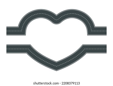 Vector illustration heart shaped road and white markings isolated white background  Empty heart shaped asphalt road in top view  Valentine Day template 
 