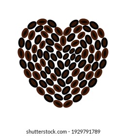 vector illustration of heart shaped roasted coffee beans. beautiful design for logo, icon or decoration.