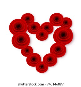 Vector illustration, heart shaped roses isolated on a white background. Valentines day or wedding design element.