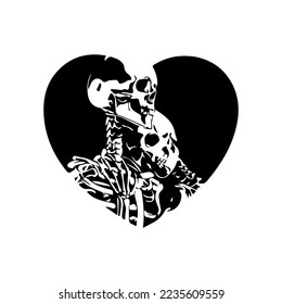vector illustration of a heart shaped skull silhouette
