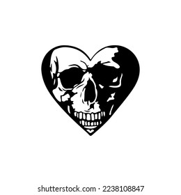 vector illustration of a heart shaped skull