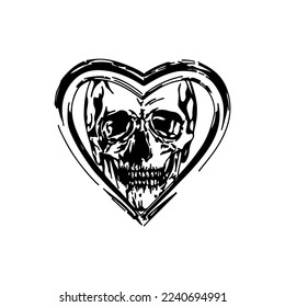 vector illustration of heart shaped skull concept