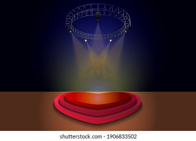 Vector illustration of a heart shaped stage under spotlights. Textured background