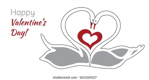 Vector illustration of the heart shaped swans with the red heart between them.