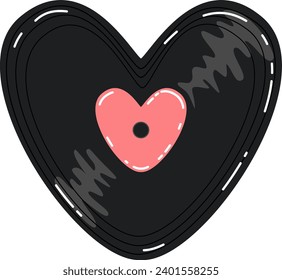 Vector illustration of heart shaped vinyl record for Valentine's day in flat cartoon style red and pink colors