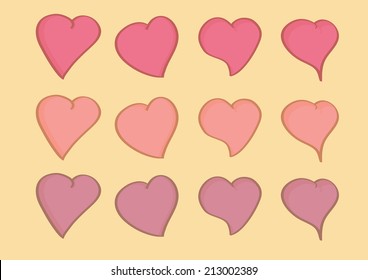 Vector illustration of heart shapes on yellow background for wallpaper design