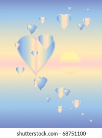vector illustration of heart shapes on pastel sunset background in eps 10 format