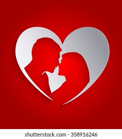 Vector illustration heart silhouettes loving people