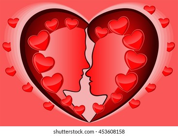 Vector illustration heart silhouettes loving
