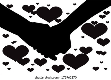 Vector illustration of heart as silhouettes on white backgroud.