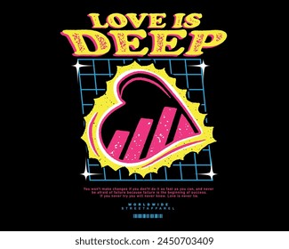 vector illustration of heart with slogan artwork, retro and trendy graphic design for screen printing