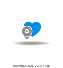 Ilustración vectorial del corazón con esfigmomanómetro. Icono del monitor de presión arterial, tonómetro. Símbolo de hipertensión, diagnóstico de prueba de hipotensión.