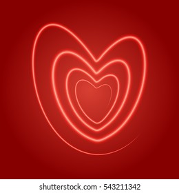 Vector illustration. Heart spiral of lines on a red background. Design for wedding invitations, banners, cards.
