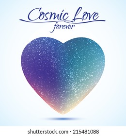 Vector illustration - heart with stars in sky night. 